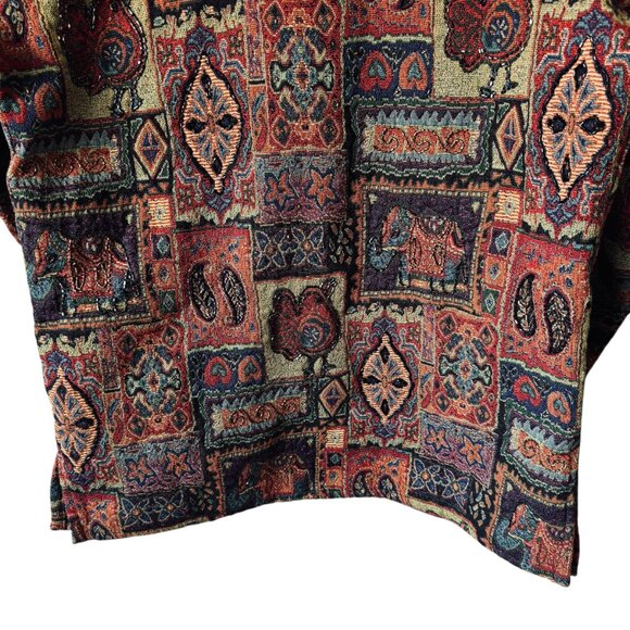 Vtg Chico's Tapestry Jacket Shacket Button Front Boho Beaded Embroidery Artsty - Picture 5 of 16